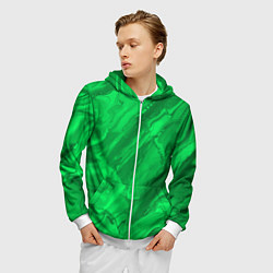 Толстовка 3D на молнии мужская Зелёный малахитовый абстракция камень, цвет: 3D-белый — фото 2