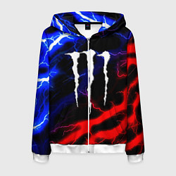 Толстовка 3D на молнии мужская Monster energy молнии неон, цвет: 3D-белый
