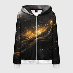 Толстовка 3D на молнии мужская Золотистое сияние на черной текстуре, цвет: 3D-белый