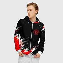 Толстовка 3D на молнии мужская Манчестер краски штрихи, цвет: 3D-белый — фото 2
