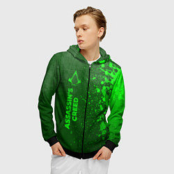 Толстовка 3D на молнии мужская Assassins Creed - green gradient по-вертикали, цвет: 3D-черный — фото 2