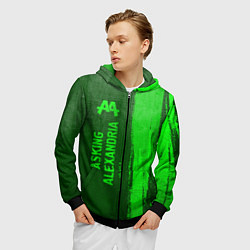 Толстовка 3D на молнии мужская Asking Alexandria - green gradient по-вертикали, цвет: 3D-черный — фото 2