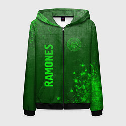 Толстовка 3D на молнии мужская Ramones - green gradient вертикально, цвет: 3D-черный