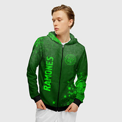 Толстовка 3D на молнии мужская Ramones - green gradient вертикально, цвет: 3D-черный — фото 2