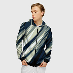 Толстовка 3D на молнии мужская Синий с оливковым диагональные полосы, цвет: 3D-черный — фото 2
