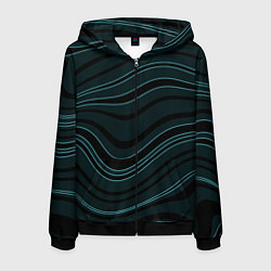 Толстовка 3D на молнии мужская Тёмный синий волнистые полосы, цвет: 3D-черный