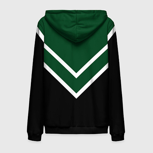 Мужская толстовка на молнии Зелёный с чёрным и белые полосы / 3D-Черный – фото 2
