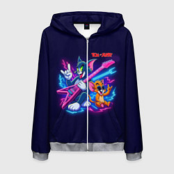 Толстовка 3D на молнии мужская Том и Джерри рок музыканты - неоновое свечение, цвет: 3D-меланж