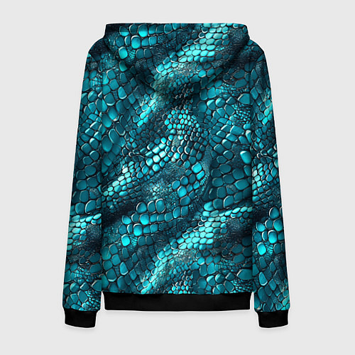 Мужская толстовка на молнии Бирюзовая чешуя рептилии - абстрактный паттерн / 3D-Черный – фото 2