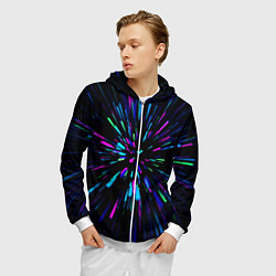 Толстовка 3D на молнии мужская Neon rods, цвет: 3D-белый — фото 2