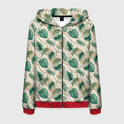 Мужская толстовка на молнии Листья монстеры на мраморном фоне