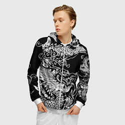 Толстовка 3D на молнии мужская Белый дракон на черном, цвет: 3D-белый — фото 2