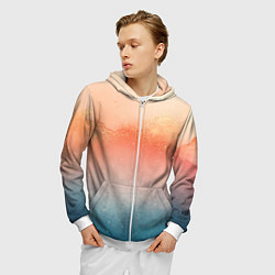 Толстовка 3D на молнии мужская Персиковый градиент текстура, цвет: 3D-белый — фото 2