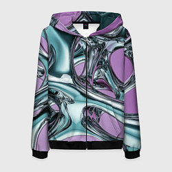 Толстовка 3D на молнии мужская Металлическая абстракция на фиолетовом фоне, цвет: 3D-черный