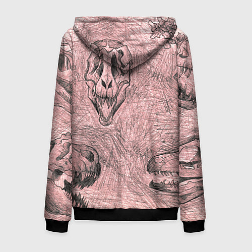 Мужская толстовка на молнии Черепа динозавров - эскиз / 3D-Черный – фото 2