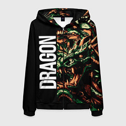 Толстовка 3D на молнии мужская Татуировка дракона ирезуми, цвет: 3D-черный