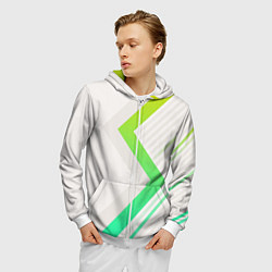 Толстовка 3D на молнии мужская Color white line green, цвет: 3D-белый — фото 2