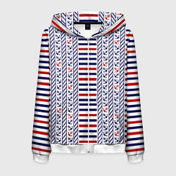 Мужская толстовка на молнии Полосатый морской орнамент с якорями