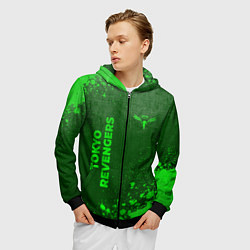 Толстовка 3D на молнии мужская Tokyo Revengers - green gradient вертикально, цвет: 3D-черный — фото 2