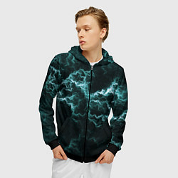Толстовка 3D на молнии мужская Lightning light blue line, цвет: 3D-черный — фото 2