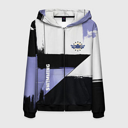 Толстовка 3D на молнии мужская Плавание спортивное, цвет: 3D-черный