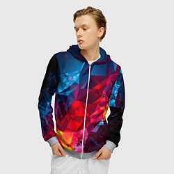 Толстовка 3D на молнии мужская Красные и синие минералы, цвет: 3D-меланж — фото 2