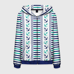 Мужская толстовка на молнии Морской орнамент с якорями и полосками