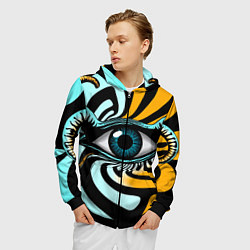 Толстовка 3D на молнии мужская Глаз - психоделика, цвет: 3D-черный — фото 2