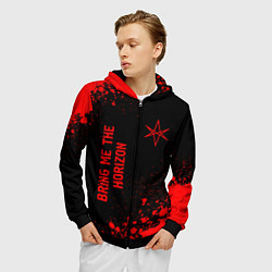 Толстовка 3D на молнии мужская Bring Me the Horizon - red gradient вертикально, цвет: 3D-черный — фото 2