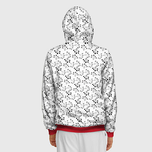 Мужская толстовка на молнии Черно белый ягодный узор ретро / 3D-Красный – фото 4