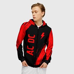 Толстовка 3D на молнии мужская AC DC - red gradient вертикально, цвет: 3D-черный — фото 2