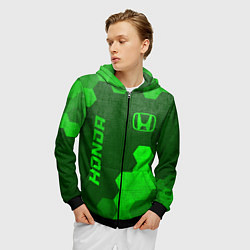 Толстовка 3D на молнии мужская Honda - green gradient вертикально, цвет: 3D-черный — фото 2