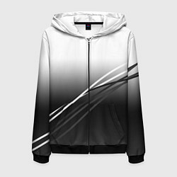 Толстовка 3D на молнии мужская Градиент с полосами из белого в тёмный, цвет: 3D-черный