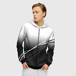 Толстовка 3D на молнии мужская Градиент с полосами из белого в тёмный, цвет: 3D-черный — фото 2