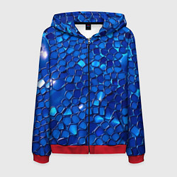 Толстовка 3D на молнии мужская Блестящие синие отражения, цвет: 3D-красный