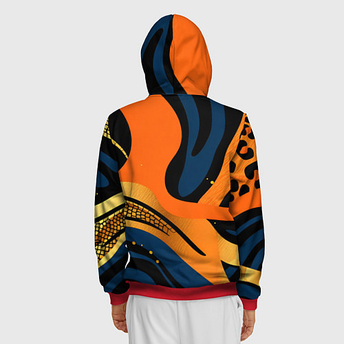Мужская толстовка на молнии Леопардовый с синим и оранжевым / 3D-Красный – фото 4