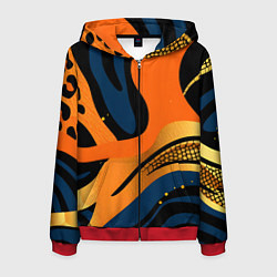 Толстовка 3D на молнии мужская Леопардовый с синим и оранжевым, цвет: 3D-красный