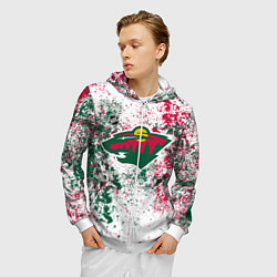 Толстовка 3D на молнии мужская Minnesota Wild NHL white, цвет: 3D-белый — фото 2