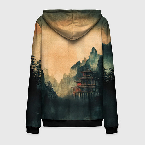 Мужская толстовка на молнии Старый Японский монастырь / 3D-Черный – фото 2