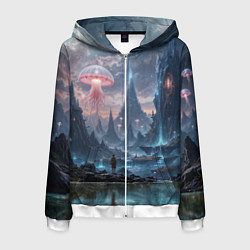 Мужская толстовка на молнии Фантастический мир с медузами и озеро у гор