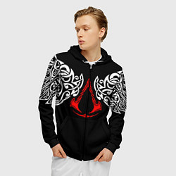 Толстовка 3D на молнии мужская Силуэт ворона - Aссасинс Крид, цвет: 3D-черный — фото 2