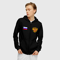 Толстовка 3D на молнии мужская Russia sports team, цвет: 3D-черный — фото 2
