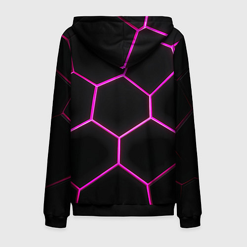Мужская толстовка на молнии Черные соты с фиолетовым неоном / 3D-Черный – фото 2
