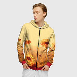 Толстовка 3D на молнии мужская Цветы на закате, цвет: 3D-красный — фото 2