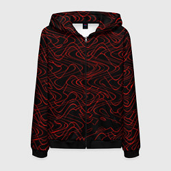 Мужская толстовка на молнии Чёрный с красными волнистыми линиями абстракция