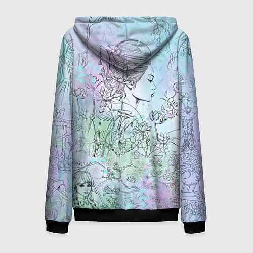 Мужская толстовка на молнии Скетч японские дорамы / 3D-Черный – фото 2