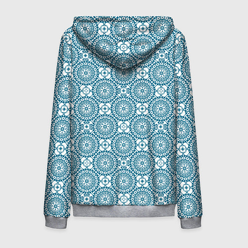 Мужская толстовка на молнии Бело - голубой ажурный кружевной узор ретро / 3D-Меланж – фото 2