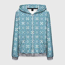 Толстовка 3D на молнии мужская Бело - голубой ажурный кружевной узор ретро, цвет: 3D-меланж
