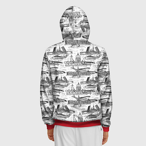 Мужская толстовка на молнии Питер и корюшка / 3D-Красный – фото 4