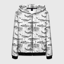 Толстовка 3D на молнии мужская Корюшка и рыбалка в Питере паттерн, цвет: 3D-черный